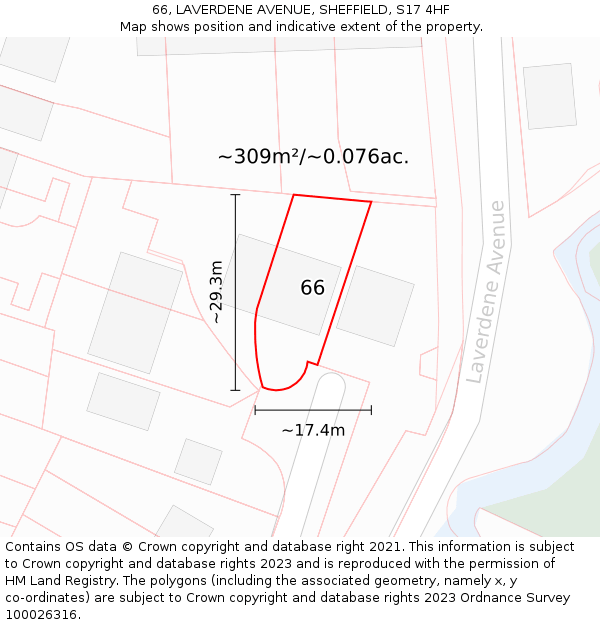 66, LAVERDENE AVENUE, SHEFFIELD, S17 4HF: Plot and title map