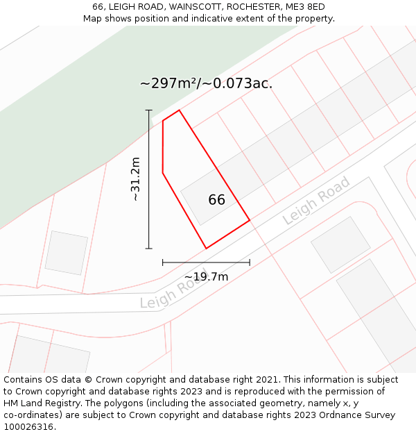 66, LEIGH ROAD, WAINSCOTT, ROCHESTER, ME3 8ED: Plot and title map