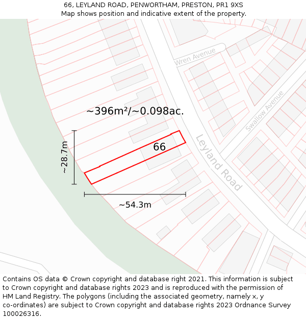 66, LEYLAND ROAD, PENWORTHAM, PRESTON, PR1 9XS: Plot and title map