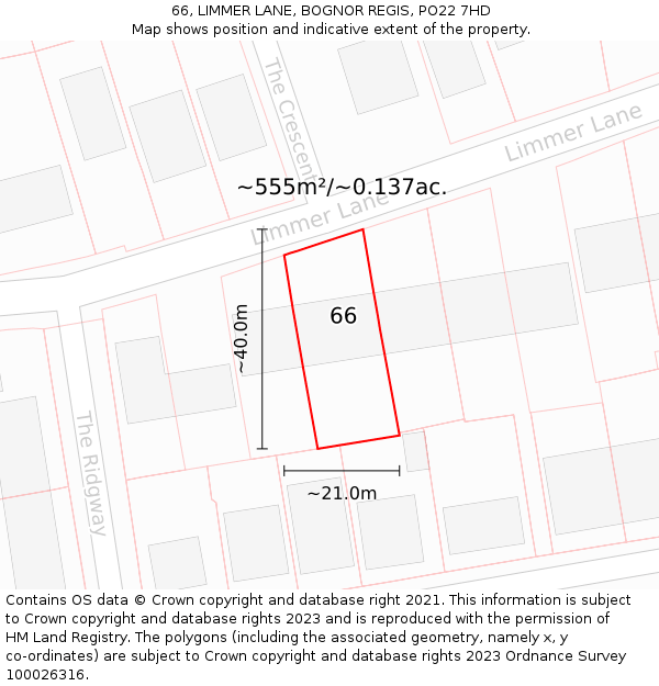 66, LIMMER LANE, BOGNOR REGIS, PO22 7HD: Plot and title map