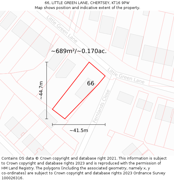 66, LITTLE GREEN LANE, CHERTSEY, KT16 9PW: Plot and title map