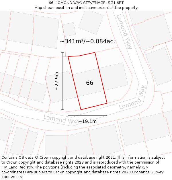 66, LOMOND WAY, STEVENAGE, SG1 6BT: Plot and title map