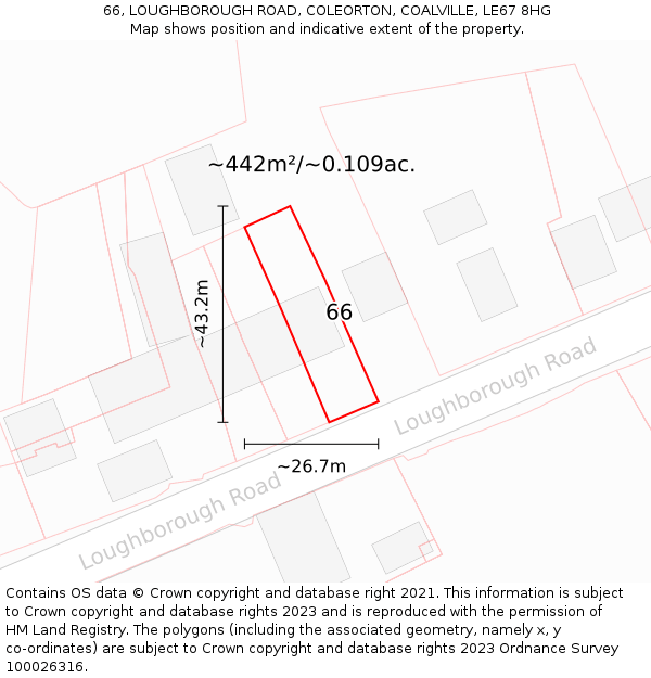 66, LOUGHBOROUGH ROAD, COLEORTON, COALVILLE, LE67 8HG: Plot and title map