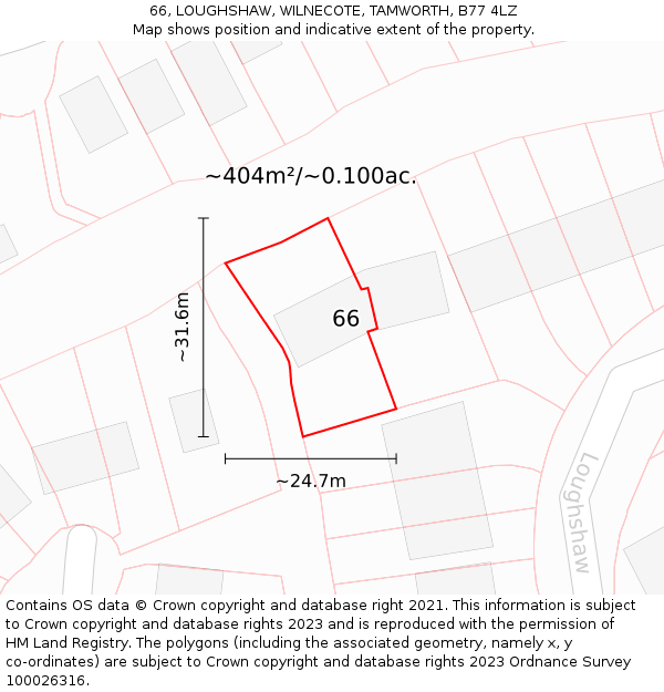 66, LOUGHSHAW, WILNECOTE, TAMWORTH, B77 4LZ: Plot and title map