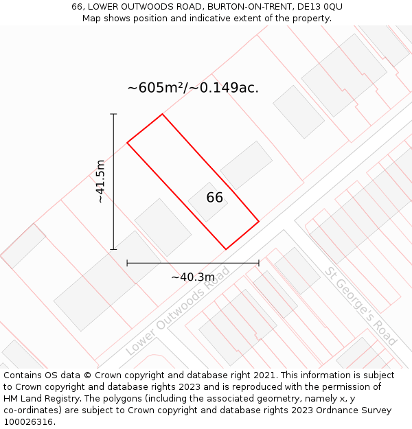 66, LOWER OUTWOODS ROAD, BURTON-ON-TRENT, DE13 0QU: Plot and title map