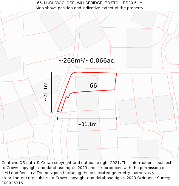 66, LUDLOW CLOSE, WILLSBRIDGE, BRISTOL, BS30 6HA: Plot and title map