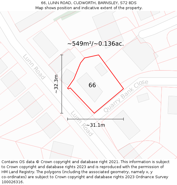 66, LUNN ROAD, CUDWORTH, BARNSLEY, S72 8DS: Plot and title map