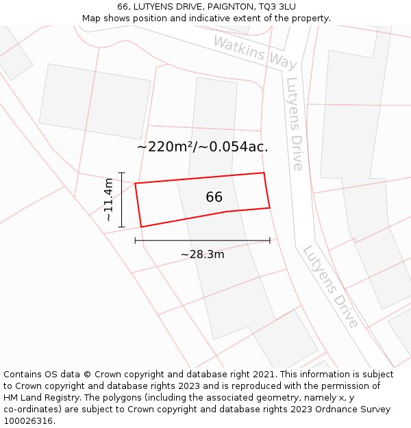 66, LUTYENS DRIVE, PAIGNTON, TQ3 3LU: Plot and title map