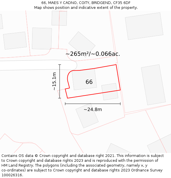 66, MAES Y CADNO, COITY, BRIDGEND, CF35 6DF: Plot and title map