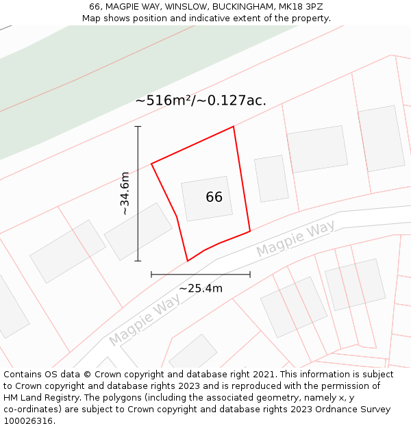 66, MAGPIE WAY, WINSLOW, BUCKINGHAM, MK18 3PZ: Plot and title map
