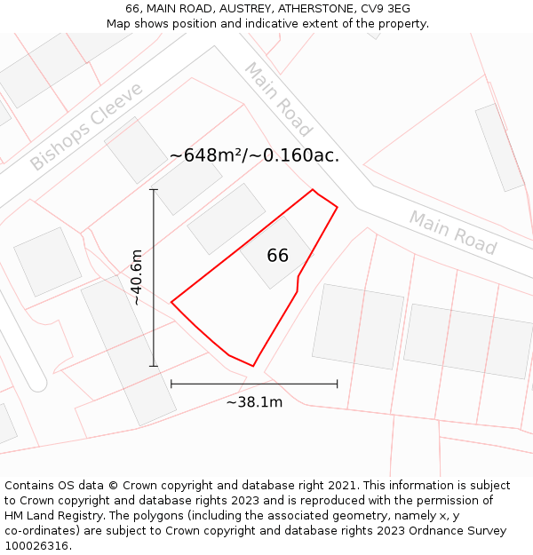 66, MAIN ROAD, AUSTREY, ATHERSTONE, CV9 3EG: Plot and title map