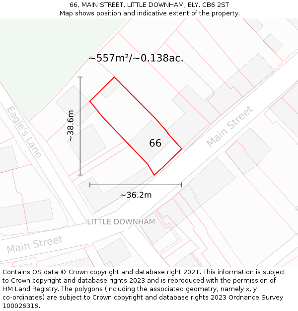 66, MAIN STREET, LITTLE DOWNHAM, ELY, CB6 2ST: Plot and title map