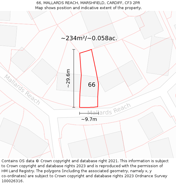 66, MALLARDS REACH, MARSHFIELD, CARDIFF, CF3 2PR: Plot and title map