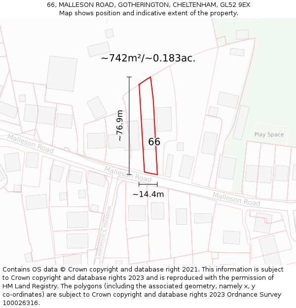 66, MALLESON ROAD, GOTHERINGTON, CHELTENHAM, GL52 9EX: Plot and title map