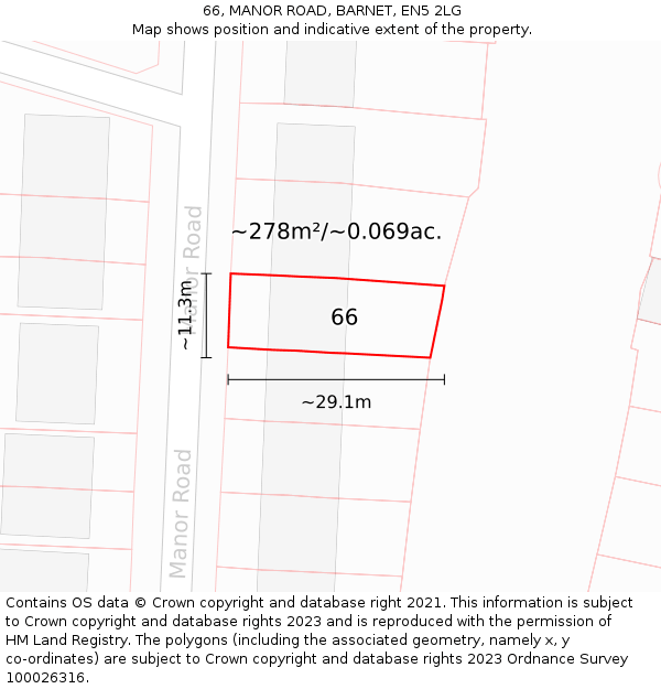 66, MANOR ROAD, BARNET, EN5 2LG: Plot and title map