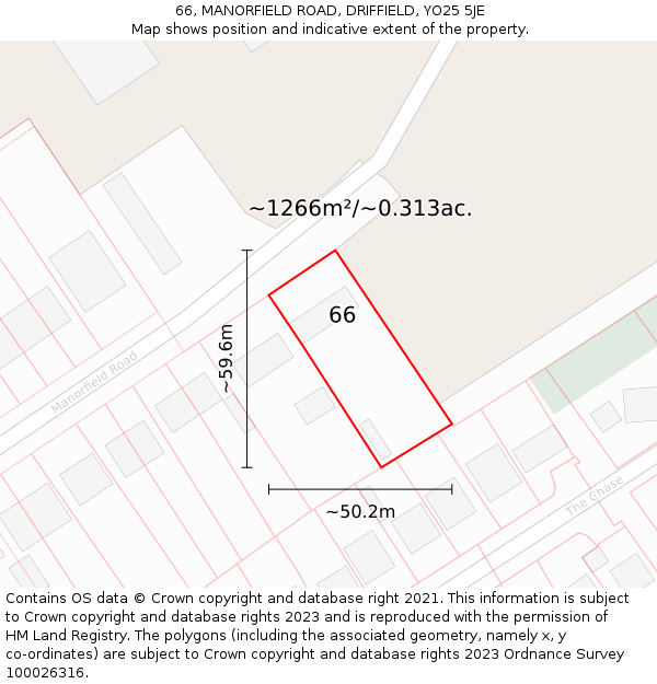 66, MANORFIELD ROAD, DRIFFIELD, YO25 5JE: Plot and title map