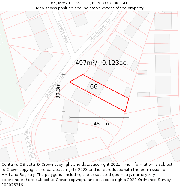 66, MASHITERS HILL, ROMFORD, RM1 4TL: Plot and title map
