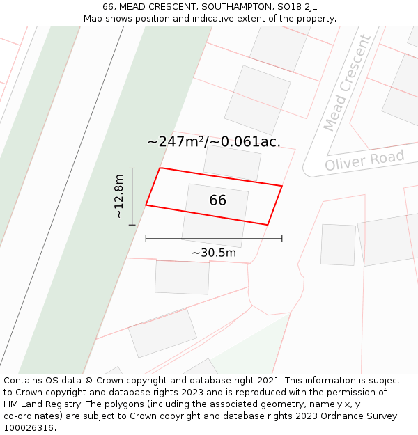 66, MEAD CRESCENT, SOUTHAMPTON, SO18 2JL: Plot and title map