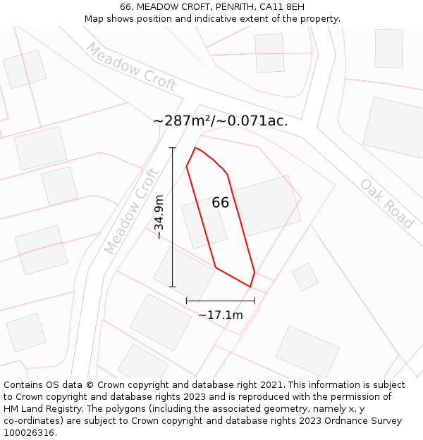 66, MEADOW CROFT, PENRITH, CA11 8EH: Plot and title map