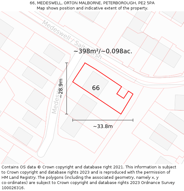 66, MEDESWELL, ORTON MALBORNE, PETERBOROUGH, PE2 5PA: Plot and title map