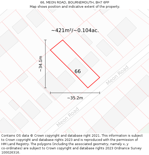 66, MEON ROAD, BOURNEMOUTH, BH7 6PP: Plot and title map