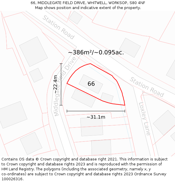 66, MIDDLEGATE FIELD DRIVE, WHITWELL, WORKSOP, S80 4NF: Plot and title map