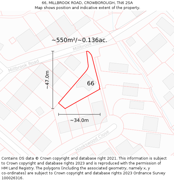 66, MILLBROOK ROAD, CROWBOROUGH, TN6 2SA: Plot and title map