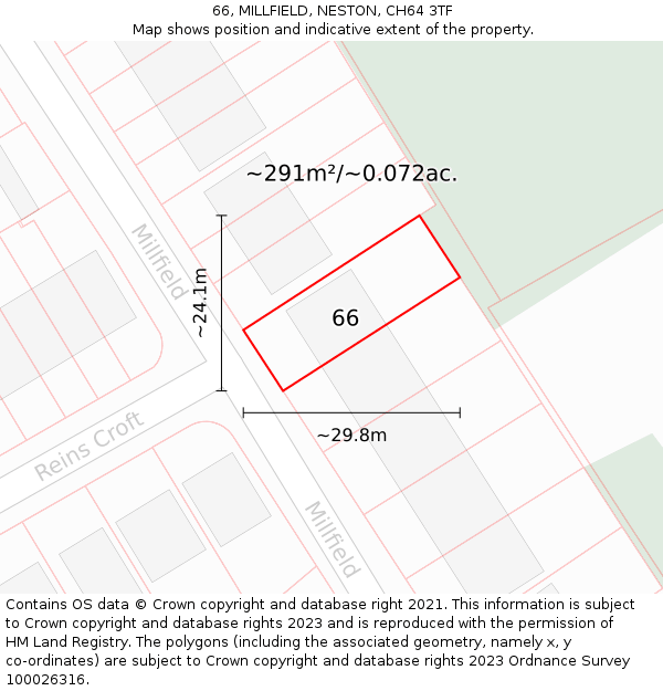 66, MILLFIELD, NESTON, CH64 3TF: Plot and title map