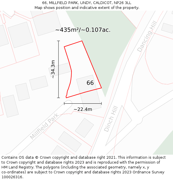 66, MILLFIELD PARK, UNDY, CALDICOT, NP26 3LL: Plot and title map