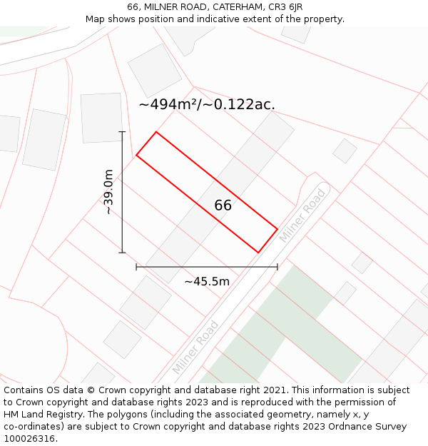 66, MILNER ROAD, CATERHAM, CR3 6JR: Plot and title map