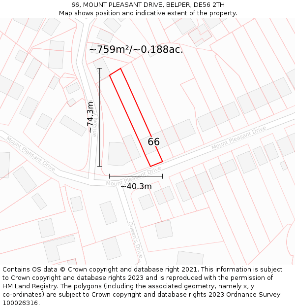 66, MOUNT PLEASANT DRIVE, BELPER, DE56 2TH: Plot and title map