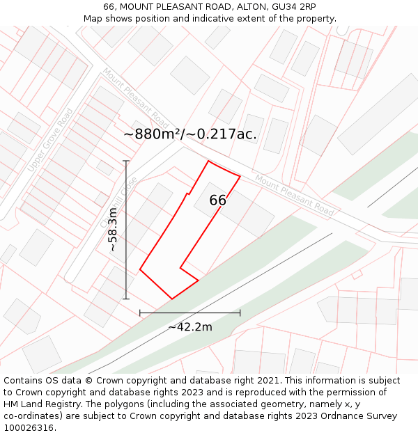 66, MOUNT PLEASANT ROAD, ALTON, GU34 2RP: Plot and title map