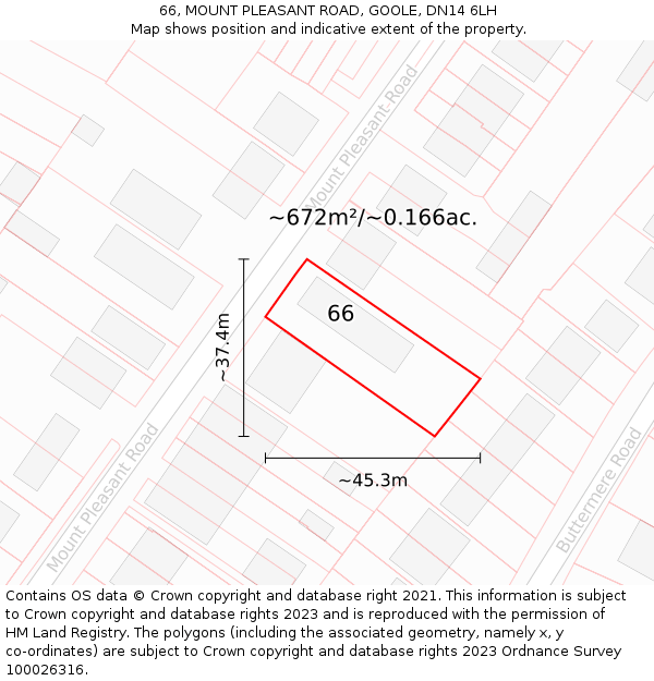 66, MOUNT PLEASANT ROAD, GOOLE, DN14 6LH: Plot and title map