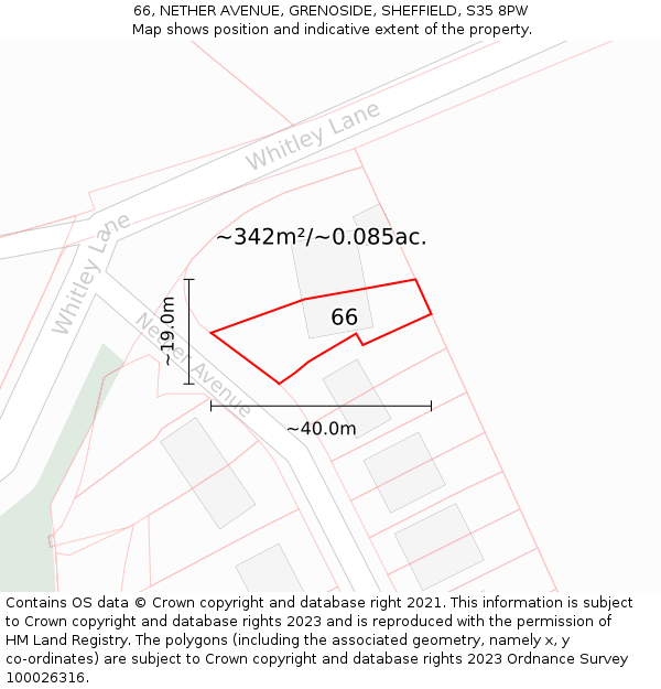 66, NETHER AVENUE, GRENOSIDE, SHEFFIELD, S35 8PW: Plot and title map