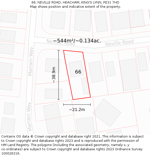 66, NEVILLE ROAD, HEACHAM, KING'S LYNN, PE31 7HD: Plot and title map