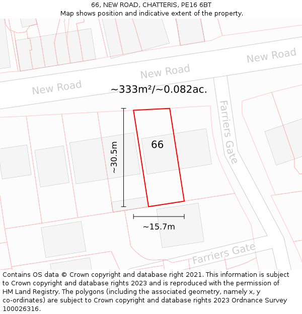 66, NEW ROAD, CHATTERIS, PE16 6BT: Plot and title map