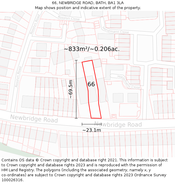 66, NEWBRIDGE ROAD, BATH, BA1 3LA: Plot and title map