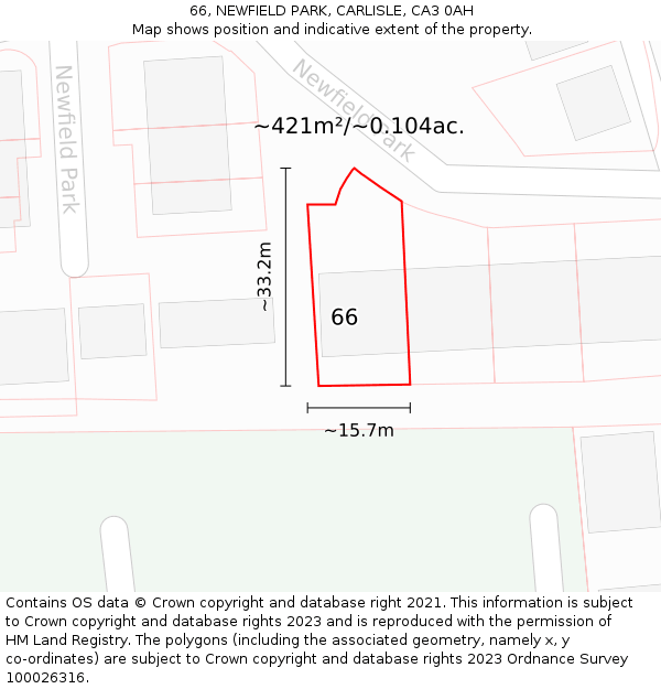 66, NEWFIELD PARK, CARLISLE, CA3 0AH: Plot and title map