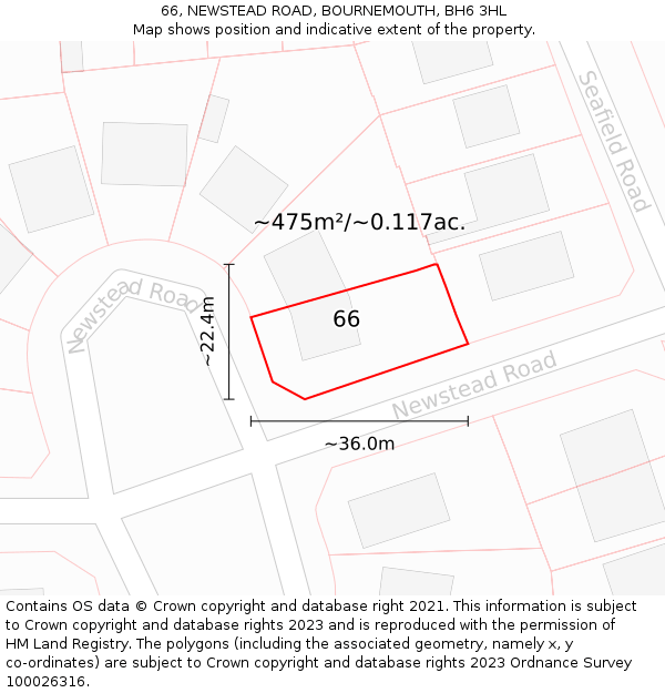 66, NEWSTEAD ROAD, BOURNEMOUTH, BH6 3HL: Plot and title map