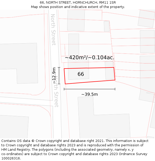 66, NORTH STREET, HORNCHURCH, RM11 1SR: Plot and title map