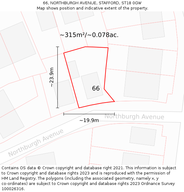 66, NORTHBURGH AVENUE, STAFFORD, ST18 0GW: Plot and title map