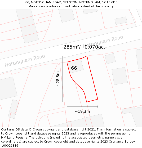 66, NOTTINGHAM ROAD, SELSTON, NOTTINGHAM, NG16 6DE: Plot and title map