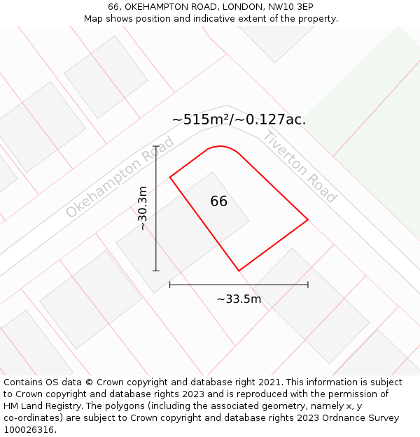 66, OKEHAMPTON ROAD, LONDON, NW10 3EP: Plot and title map