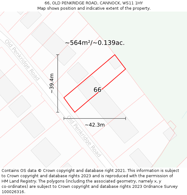 66, OLD PENKRIDGE ROAD, CANNOCK, WS11 1HY: Plot and title map