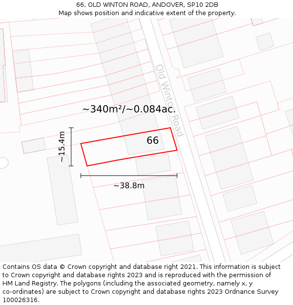 66, OLD WINTON ROAD, ANDOVER, SP10 2DB: Plot and title map