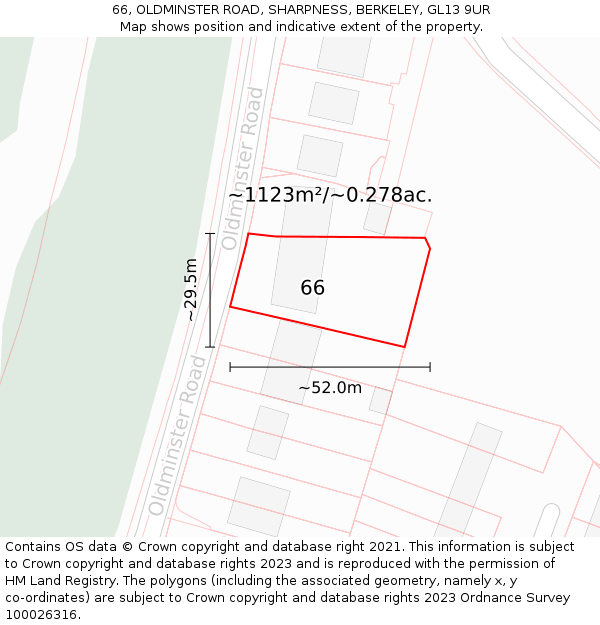 66, OLDMINSTER ROAD, SHARPNESS, BERKELEY, GL13 9UR: Plot and title map