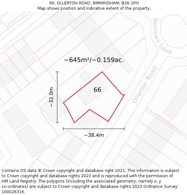 66, OLLERTON ROAD, BIRMINGHAM, B26 1PN: Plot and title map