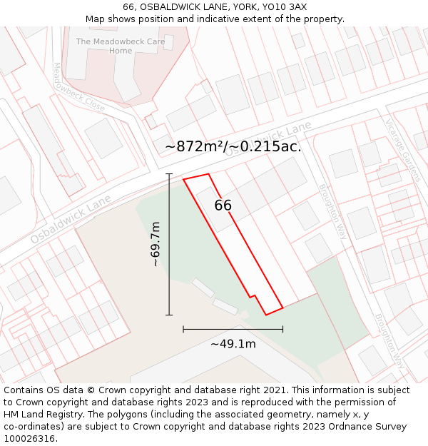 66, OSBALDWICK LANE, YORK, YO10 3AX: Plot and title map