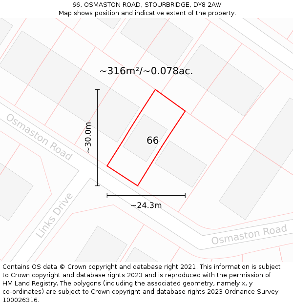 66, OSMASTON ROAD, STOURBRIDGE, DY8 2AW: Plot and title map