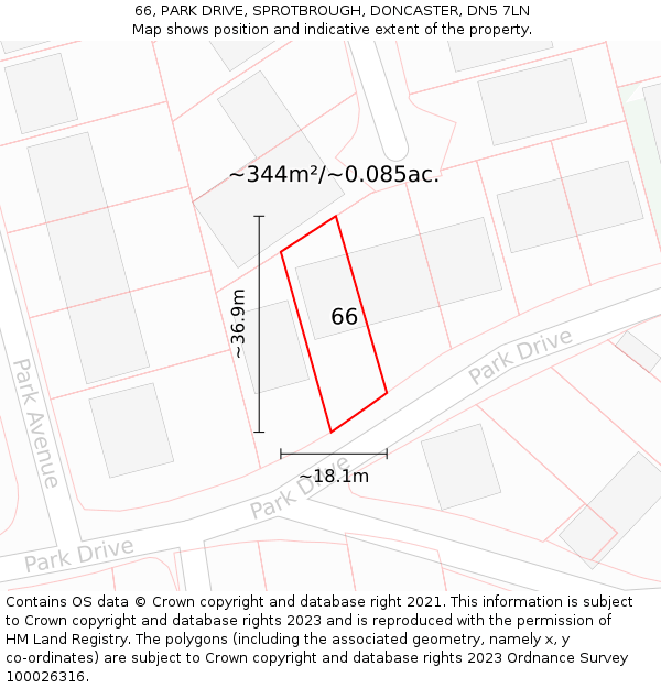 66, PARK DRIVE, SPROTBROUGH, DONCASTER, DN5 7LN: Plot and title map